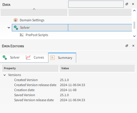 Solver, Summary tab on the Data Editors panel before processing