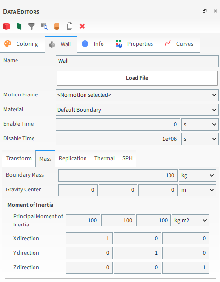 Imported wall, Mass Parameters in the Data Editors Panel