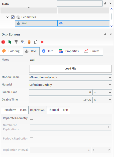 Imported Wall, Replication Parameters in the Data Editors Panel
