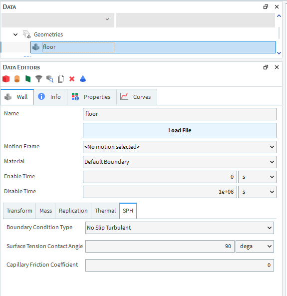 Imported Wall, SPH Parameters in the Data Editors Panel