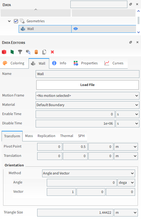 Imported wall, Geometry Parameters in the Data Editors Panel