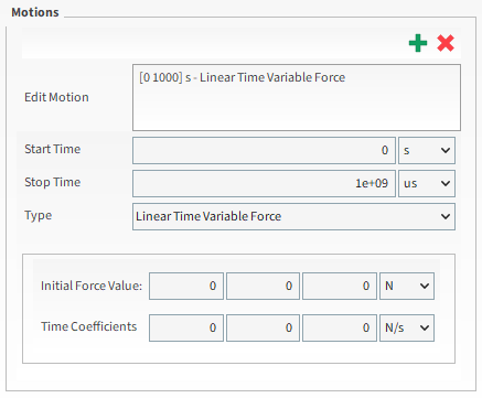 New Motion showing Linear Time Variable Force parameters