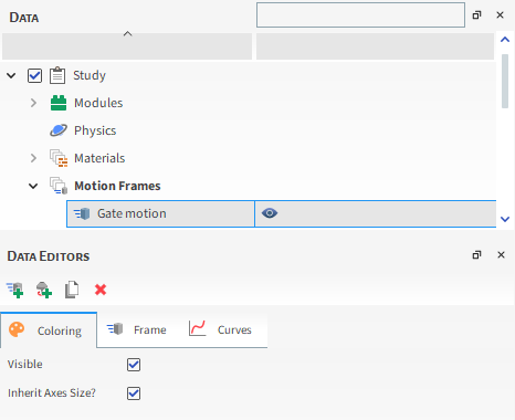 Coloring tab when a Motion Frame is selected in the Data panel and a Motion Preview window is selected