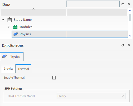 Thermal Parameters in the Data Editors panel