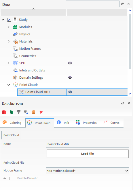 Point Cloud parameters in the Data Editors panel