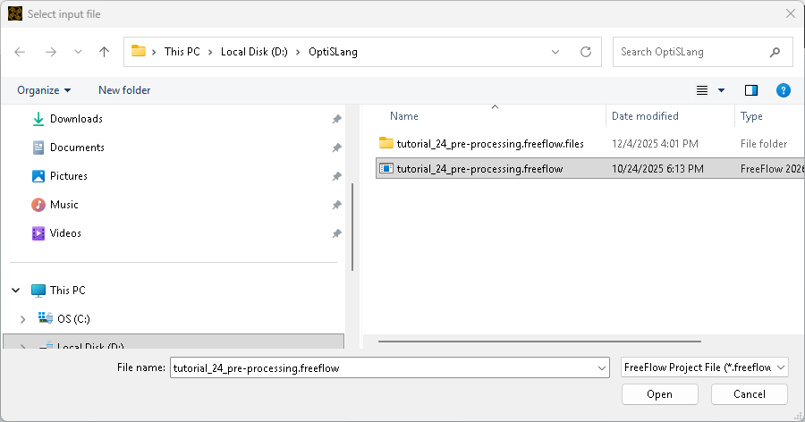 Project file Selection