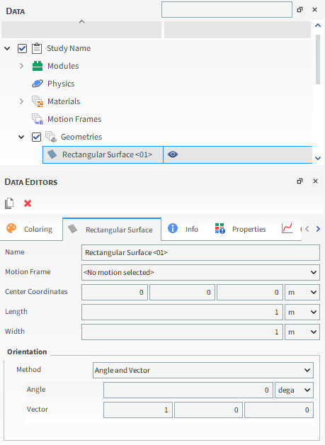 Options Available when Creating a Rectangular Surface