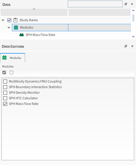 Options in the Data Editors Panel when the SPH Mass Flow Rate Module is Enabled
