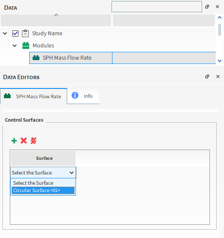Geometries Options in the Data Editors Panel when the SPH Mass Flow Rate Module is Enabled