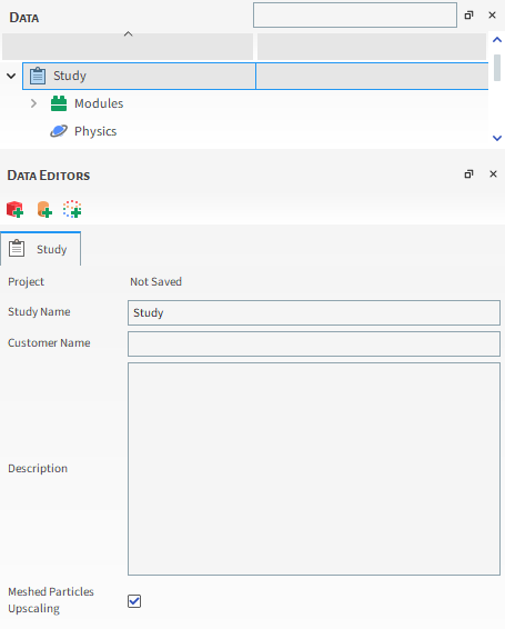 Study Parameters in the Data Editors panel (Default, unsaved project)