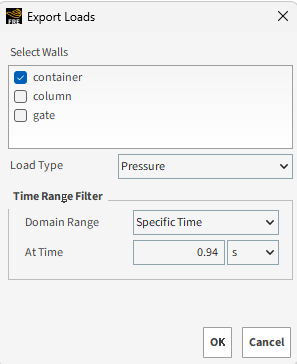Export Loads dialog