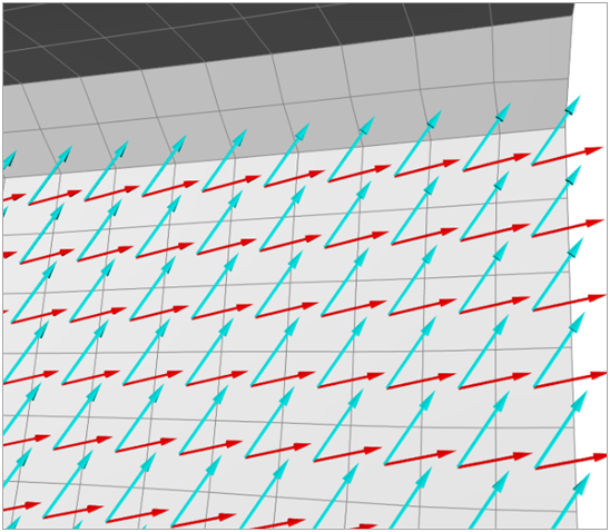Material 1 Direction and Draped Fiber Direction for a Material with a 45° Fabric Fiber Angle