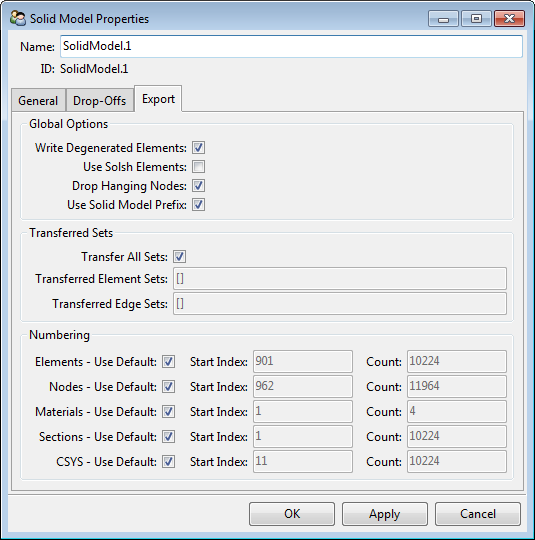 Solid Model Properties - Export