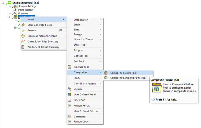 Insert a Composite Failure Tool under the Solution