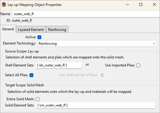 Layup Mapping Object Properties