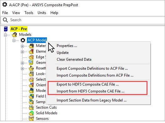 Export and Import Options in Model Context Menu