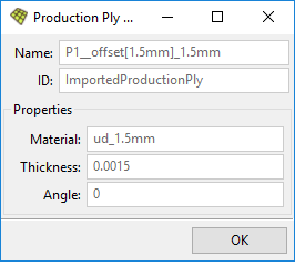 Imported Production Ply Dialog
