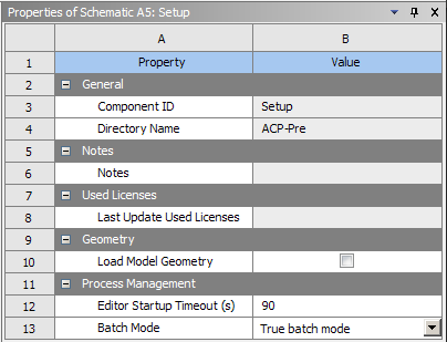 Properties Menu: Setup