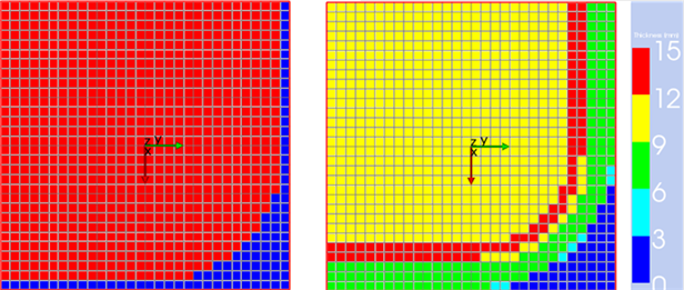 Core Thickness Without Ply Tapering (Left) and With Ply Tapering (Right)