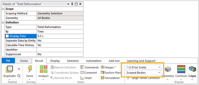 Modify the Display Time and/or Deformation Scale of the Result Object