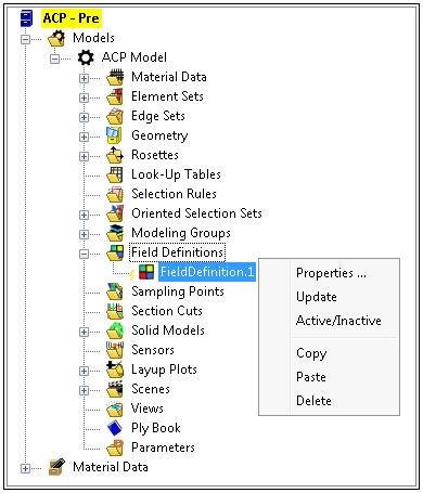 Field Definition Context Menu