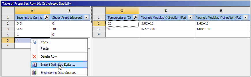 Populating the Tabular Material using the CSV Interface