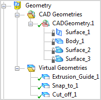 CAD Geometry Assembly and Virtual Geometries in the Tree View