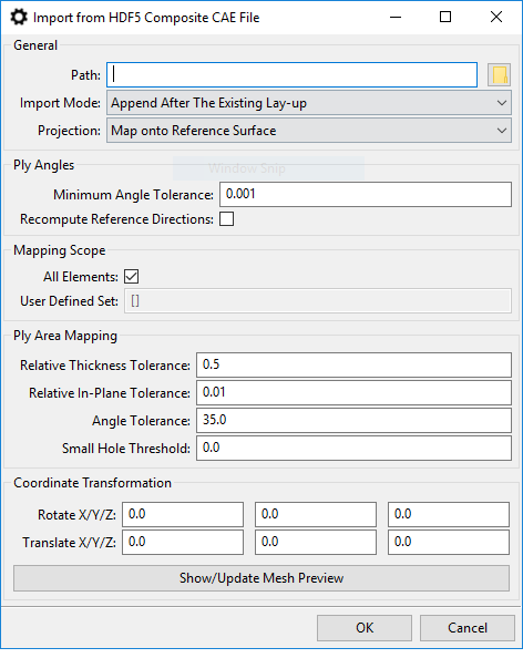 HDF5 Composite CAE File Import Settings