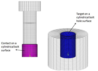 Contact and Target Surfaces at the Bolt Surface and Base Plate