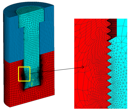 3D Half Model of a Threaded Bolt Joint with Mesh Details