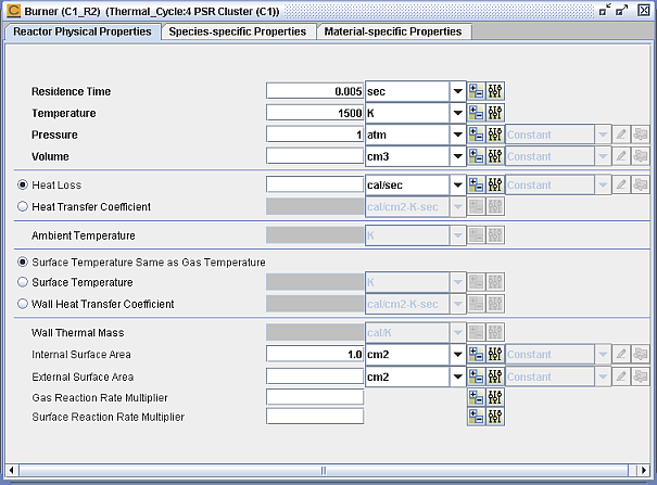 Burner (C1_R2)—Reactor Physical Properties