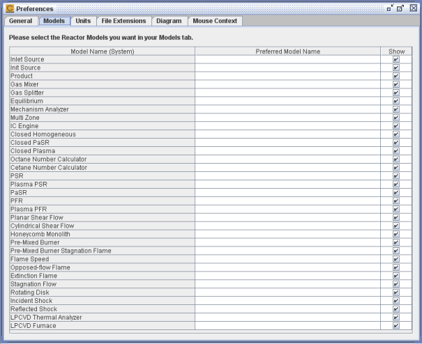 Preferences > Models