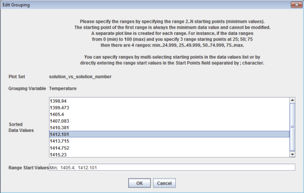 Select Grouping Ranges dialog