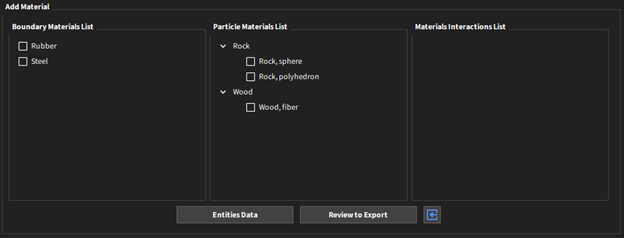 User-interface of “Add Material” option.