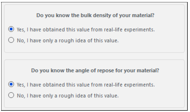 Material Wizard initial questions.