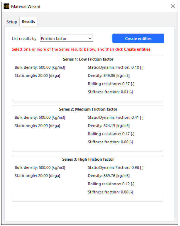 Material Wizard results