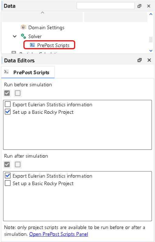 PrePost Scripts Data Editors tab