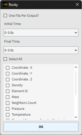Export details input window.