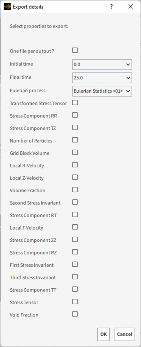 Export details window.