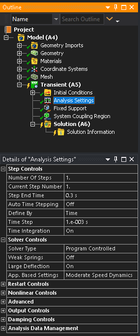 Time Step in Analysis Settings for the Transient Structural