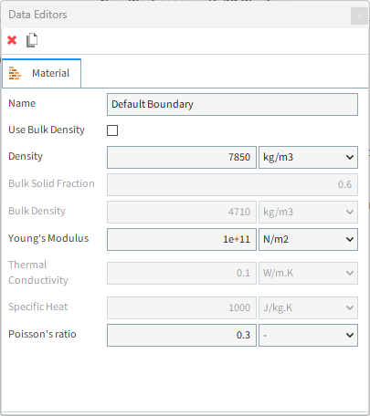Default Material parameters in the Data Editors panel