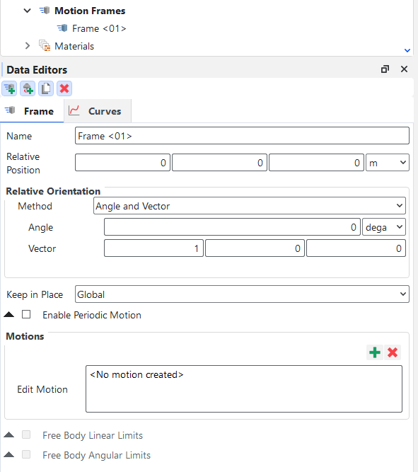 Parameters for newly added Frame entry - Angle and Vector