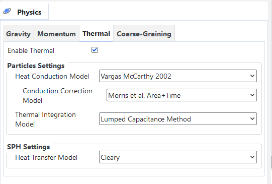Physics, Thermal parameters in the Data Editors panel