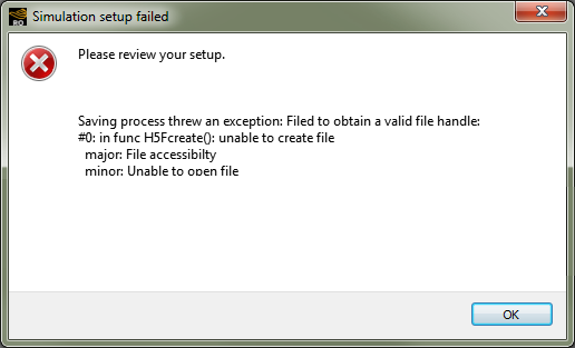Simulation setup failed message for long file paths