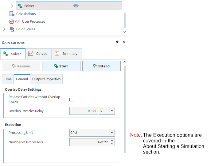Solver | General parameters in the Data Editors panel
