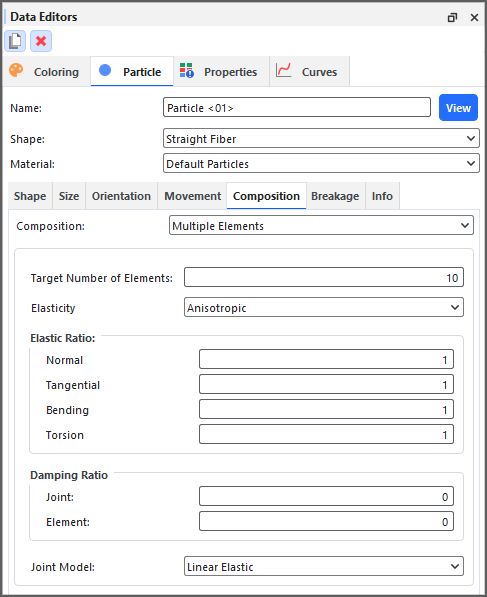 Particle, Composition tab for Fibers when both Anisotropic and Bilinear Elastoplastic Joint Model are enabled