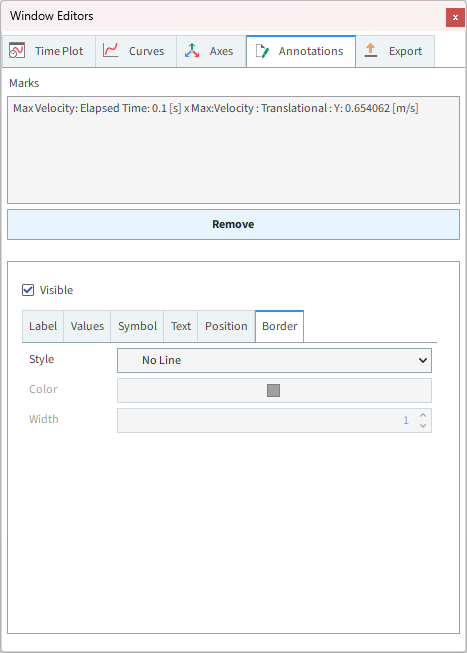 Time Plot, Annotations | Border settings in the Window Editors panel