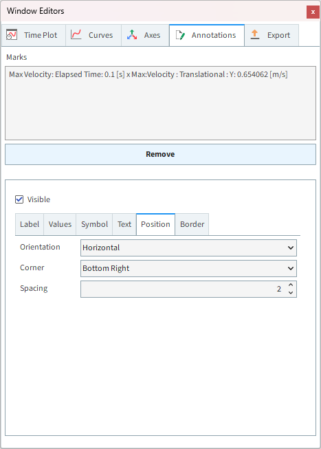 Time Plot, Annotations | Position settings in the Window Editors panel