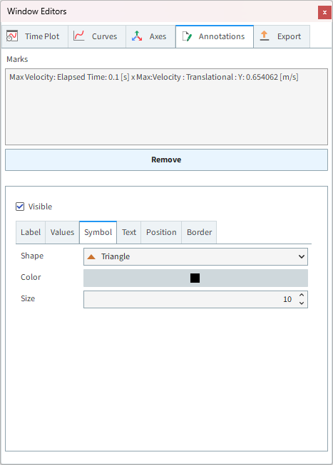 Time Plot, Annotations | Symbol settings in the Window Editors panel