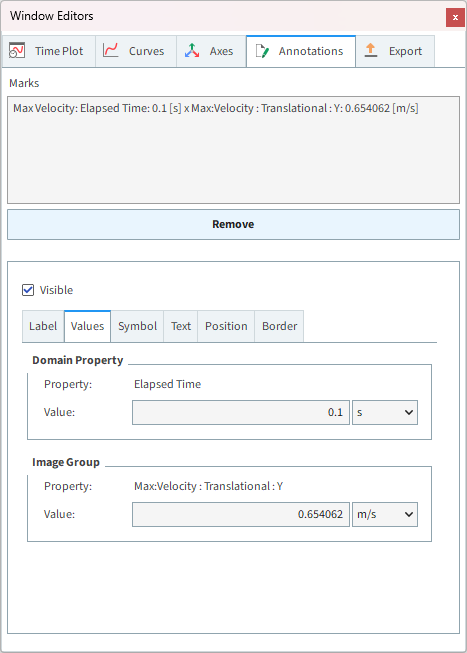 Time Plot, Annotations | Values settings in the Window Editors panel